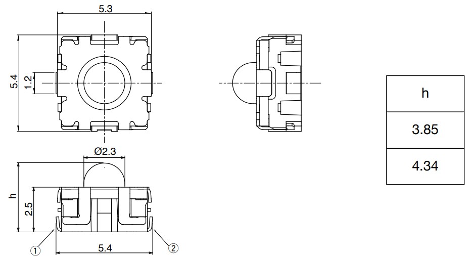 Mechanical Drawing - Alps Alpine SKSU Compact Middle-Stroke TACT Switches